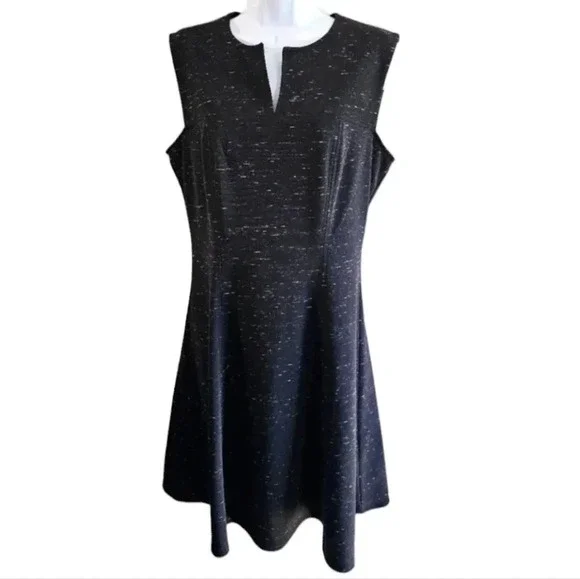 Tommy Hilfiger Black Speckled Sleeveless Fit Flare Dress 6 Minimalist Classic - Picture 2 of 9